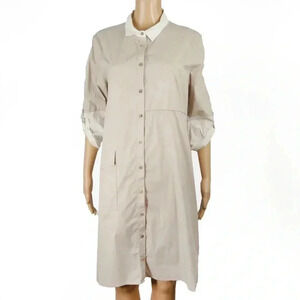 Hubert Glasser Bush Taupe Cream Shirt Midi Dress